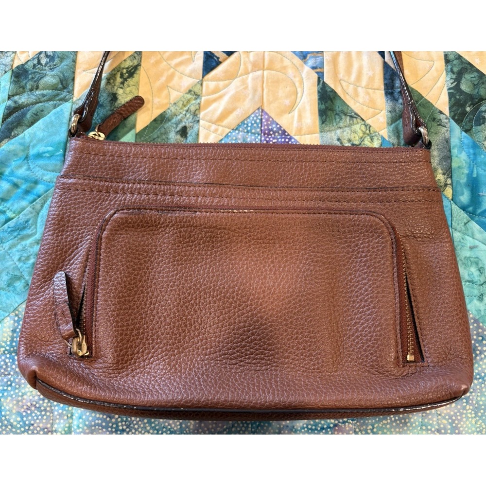 Nordstrom Women's Crossbody Bag Brown Leather Pebbled Zipper Snap Pockets GUC
